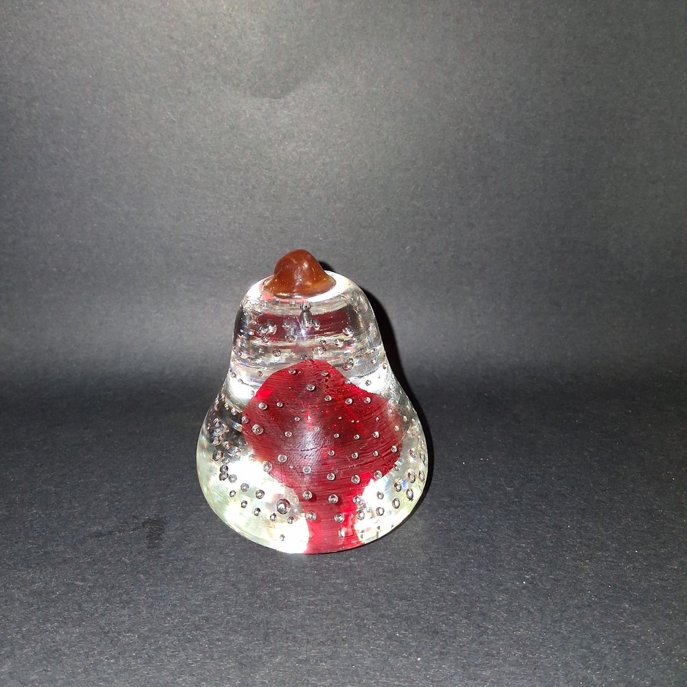 Vintage LEFTON ART GLASS RED PEAR Paperweight Controlled Bubbles With Sticker